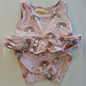 Baby Girl Pink Rainbow Ruffle Bodysuit, Size 3-6 Months, Hugo Loves Tiki